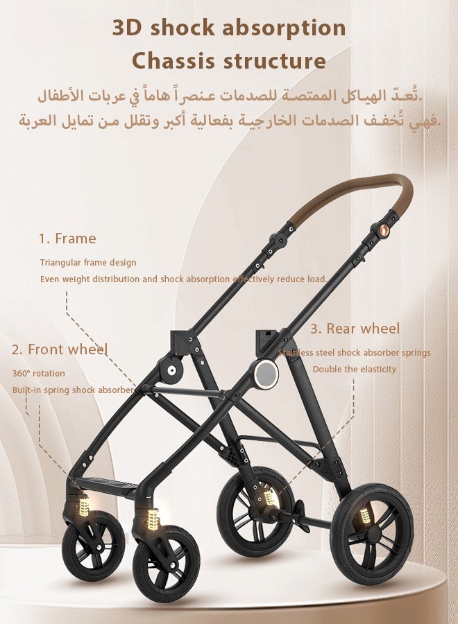 كيديليو عربة أطفال 3 في 1، مقصورة سفر متعددة الوظائف للمواليد الجدد، عربة أطفال قابلة للطي بيد واحدة للرضع، عربة أطفال مرتفعة للأطفال الصغار بعجلات مطاطية، طبق طعام، حصيرة تبريد، ناموسية، وغيرها من الملحقات - Image 3